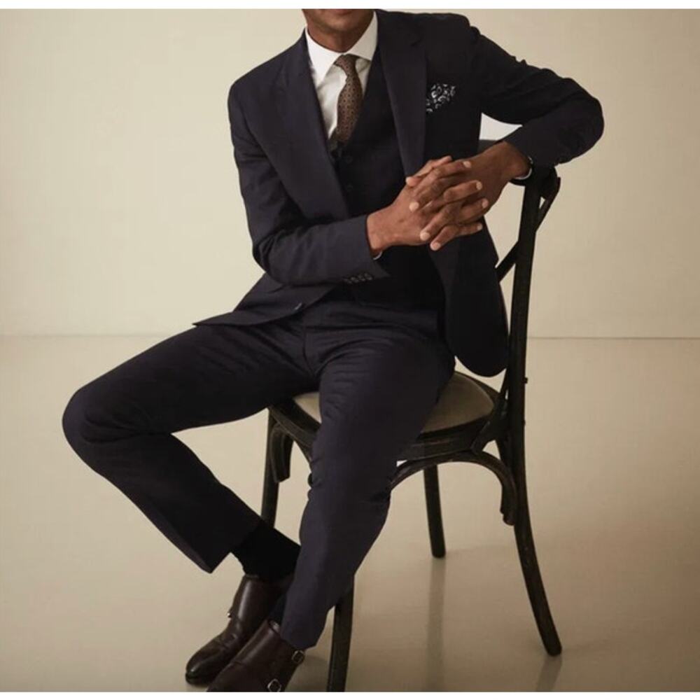 REISS Faculty Slim Fit Tailored Trousers Size 32 Navy Blue $220 Slacks Pants